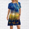 Женское повседневное платье, летние платья с принтом граффити и подсолнухами для женщин, платье с коротким рукавом и круглым вырезом, большие размеры