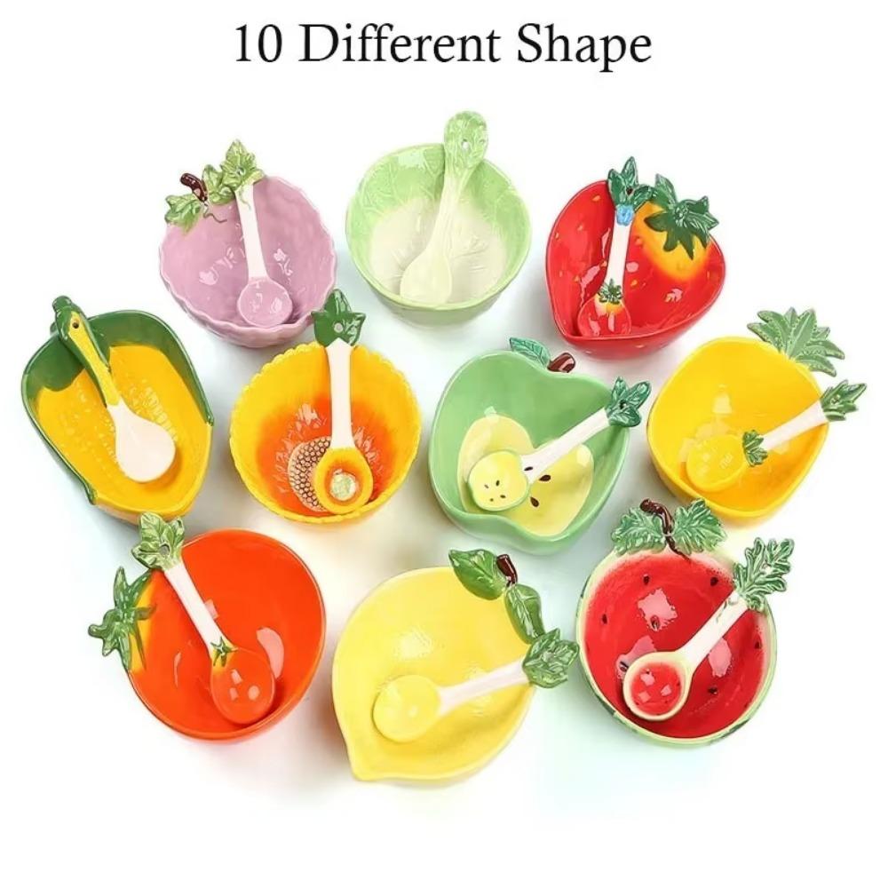 Керамическая креативная миска в форме фрукта, мультяшная овощная посуда, милая миска, сервировочная миска, клубника с ложкой, японская