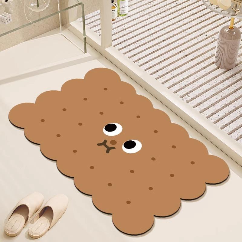 Cartoon Bathroom Floor Mat, Dirt-Resistant And Easy To Take Care Of, Diatom Mud Floor Mat, Biscuits, Bathroom Door Floor Mat, Diatom Mud