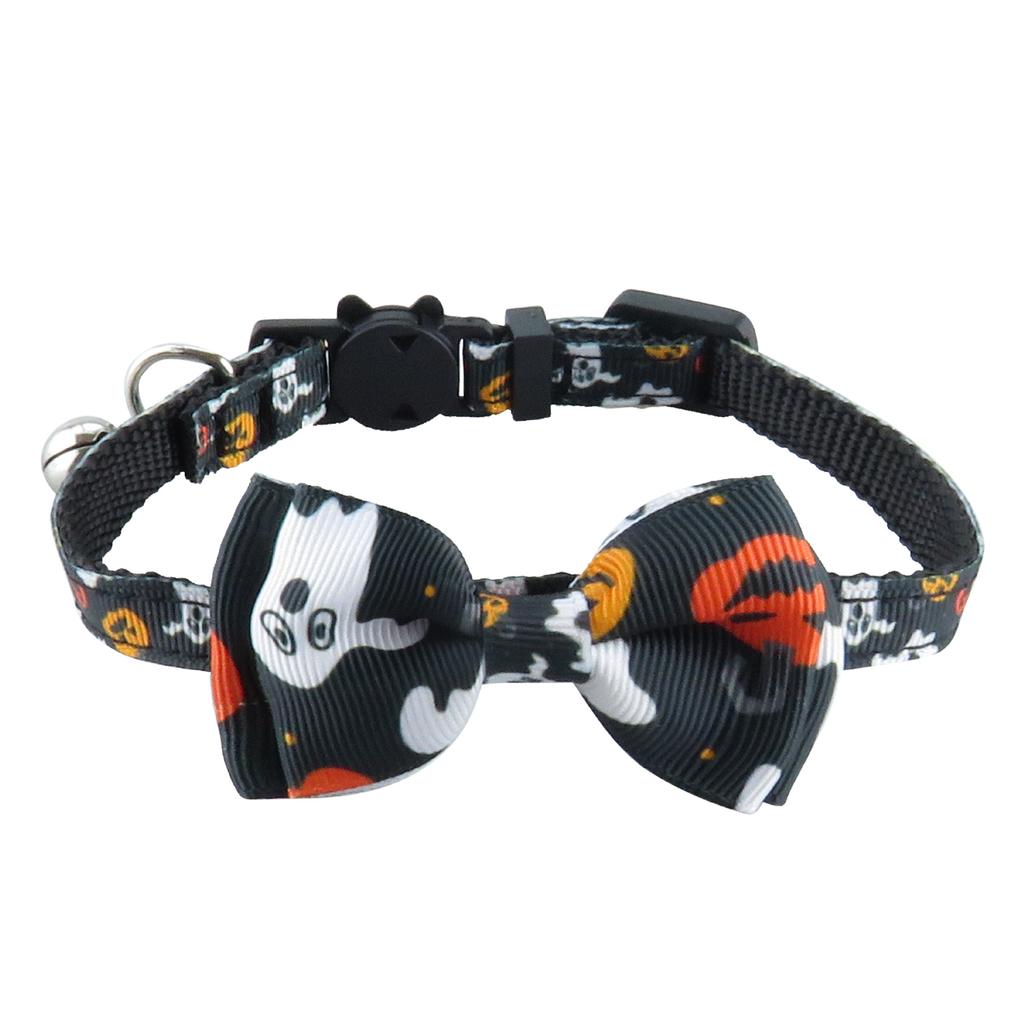 New Pet Cat Collar Halloween Woven Cat Collar Pumpkin Ghost Bow Tie Removable Cat Collar Holiday Cosplay Decoration with Bell