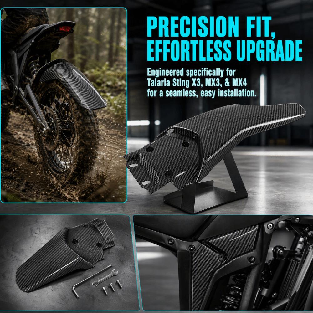Carbon Fiber Tail Mudguard Durable Rear Fender for Talaria Sting X3 / MX3 / MX4 Off‑road Repair