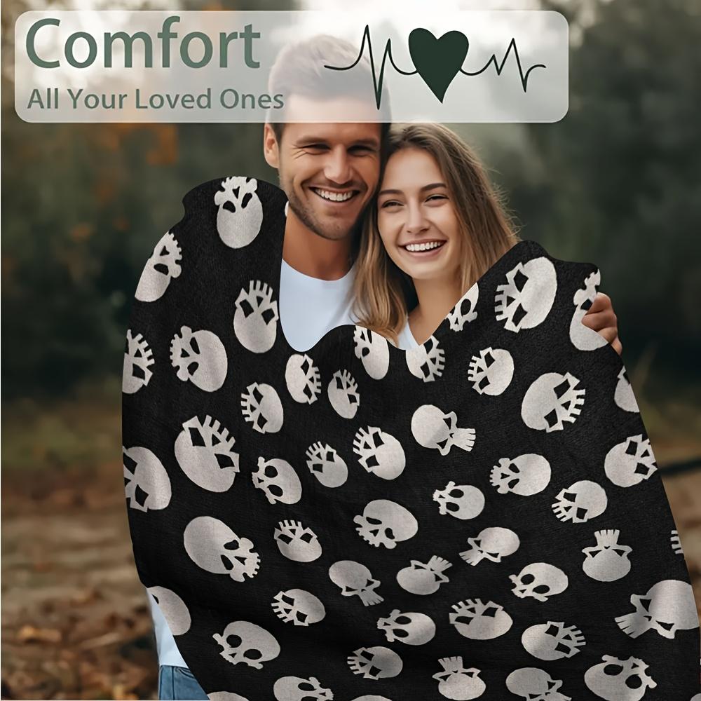 Extra Large 60x80 Inch Halloween Skull Print Blanket - Super Soft Cozy Throw for Sofa, Camping & Home Decor - Machine Washable