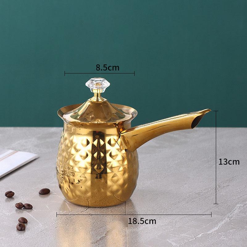 Турецкий кофейник 200 мл с крышкой, из нержавеющей стали, ручная заварка эспрессо, горячее масло, сахарница, для плиты для горячего вина, теплого чая с молоком