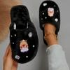 Fashion Cute Cartoon Pattern Plush Slippers Women Winter Warm Indoor Furry House Slippers Woman Rhinestone Decor Soft Cozy Home Slides
