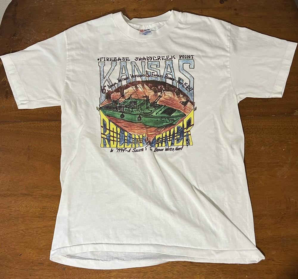 Винтажная футболка Hanes с одинарным швом, 1994 г., Канзас, Встреча ветеранов Вьетнама, Размер L, Унисекс