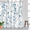 1 шт. белая и синяя цветочная шторка для душа, машинная стирка, полиэстеровая ткань, с крючками, подходит для украшения ванной комнаты