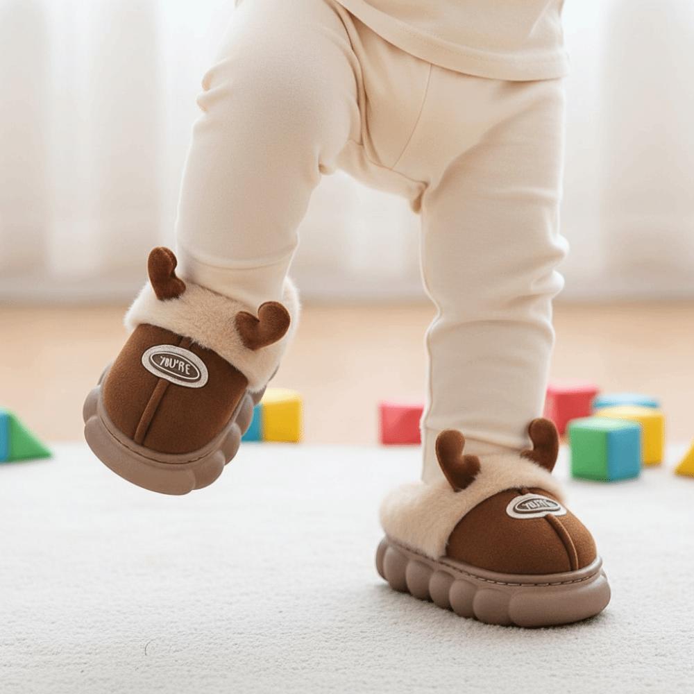 Thick Fleece Kids Winter Slippers Anti Slip Toddler Cotton Shoes Cartoon Plush Mules Bedroom Wear