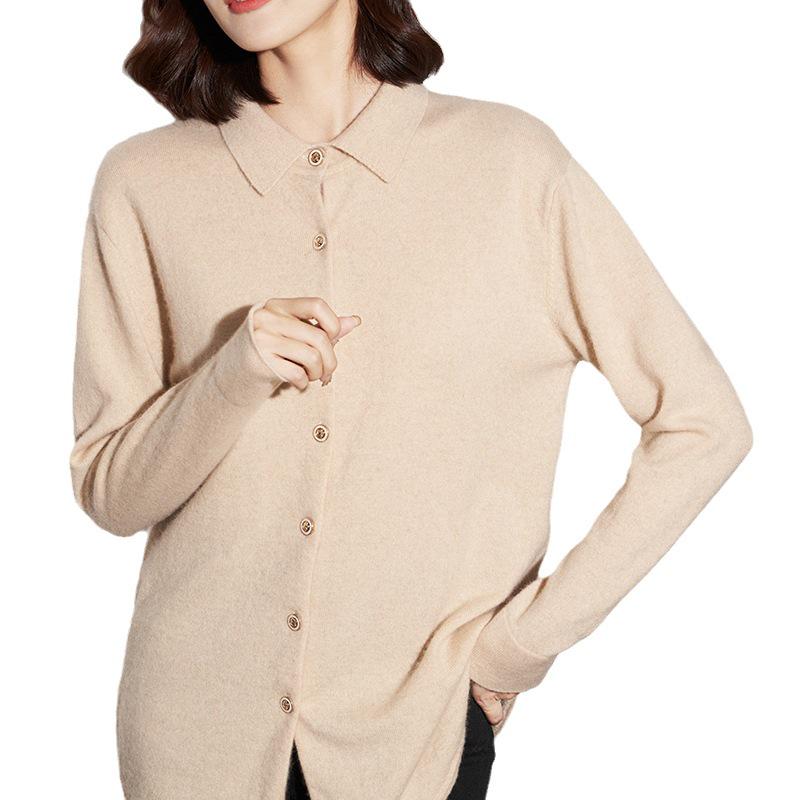 2023 Autumn/Winter Women's Polo Collar Cashmere Cardigan: Slimming, Fashionable, Loose-Fit, Long Sleeve Sweater