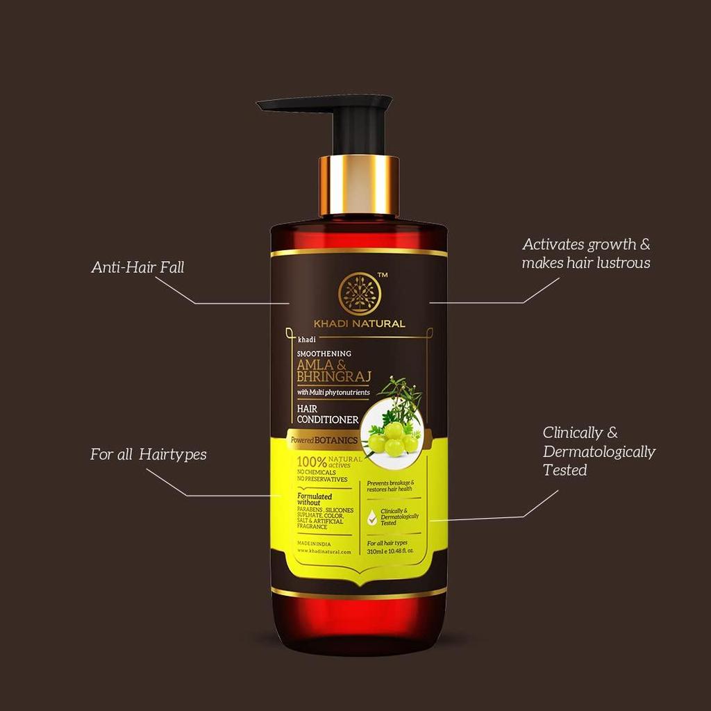 KHADI NATURAL Кондиционер для волос Амла и Брингарадж | Питает волосы | Кондиционер для гладких волос | Парабены, Силикон | Сила растений | 310 мл