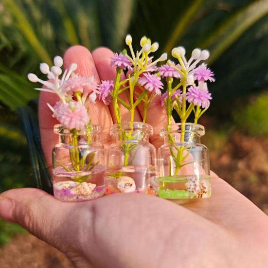 Набор из 4 мини-стеклянных ваз Искусственные цветы в стеклянных вазах Светятся в темноте Цветочные вазы для украшения рабочего стола, приборной панели автомобиля