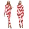 Womens Christmas Candy Cane Costume Jumpsuit Xmas Striped One Piece Bodysuit Xmas Party Clubwear