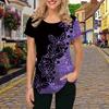 Модная женская футболка с фиолетовым ромбовидным принтом бабочки, забавная повседневная футболка с круглым вырезом и короткими рукавами, летняя женская футболка