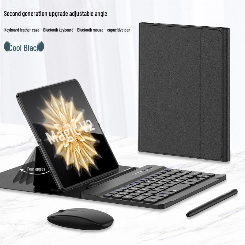 Чехол для планшета Huawei Honor Magic v2 со складным экраном: Подставка для клавиатуры из однотонной кожи с беспроводным Bluetooth.
