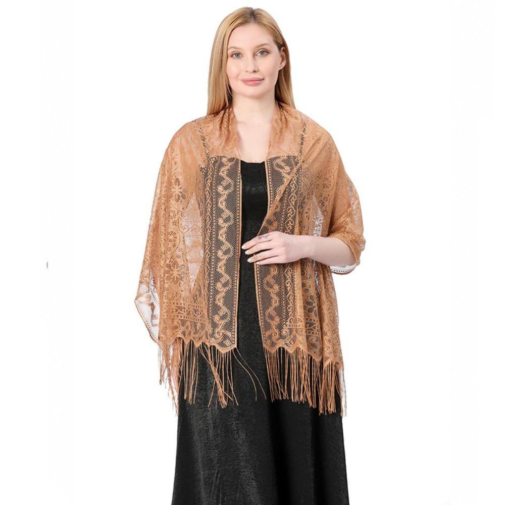 Wedding Shawl Tassel Scarves Cashew Floral Mesh Fringe Wraps  for Wedding Evening Party Dresses