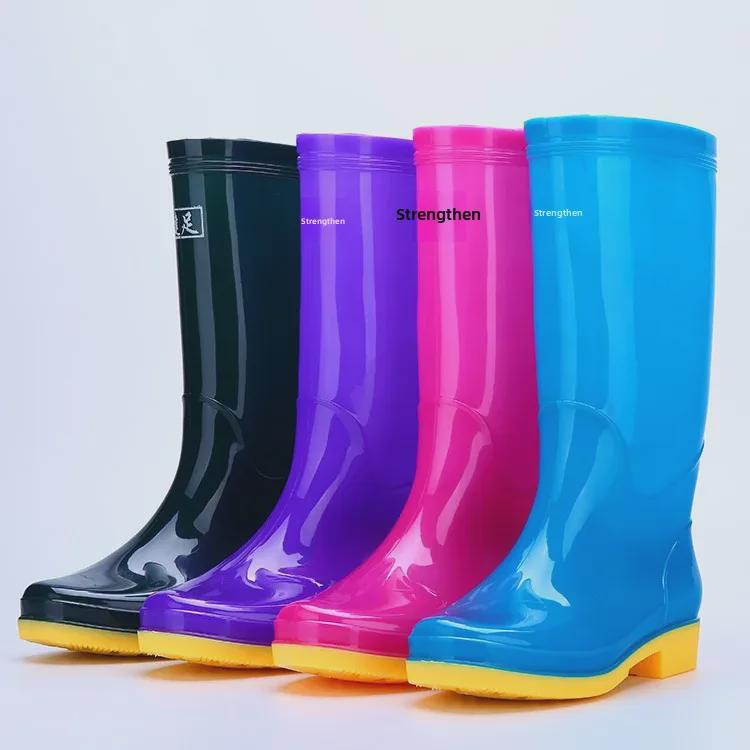 Adult Velvet-Lined Non-Slip Waterproof High-Top Kitchen Rain Boots - PVC Ladies' Work Shoes