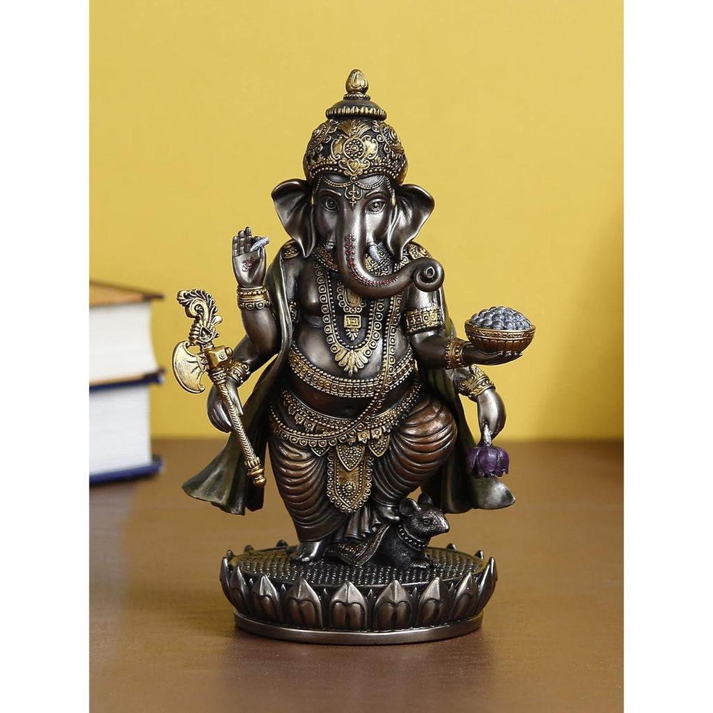 Изготовленная вручную из полирезины и бронзы Чатурбхудж, идол Господа Ганеши, стоящий на цветке лотоса, декоративная статуя Бога для дома, офиса, прихожих, духовных пространств