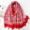 "Celebrity-Style Lotus Tassel Scarf: Lightweight Cotton & Linen for Spring/Summer"