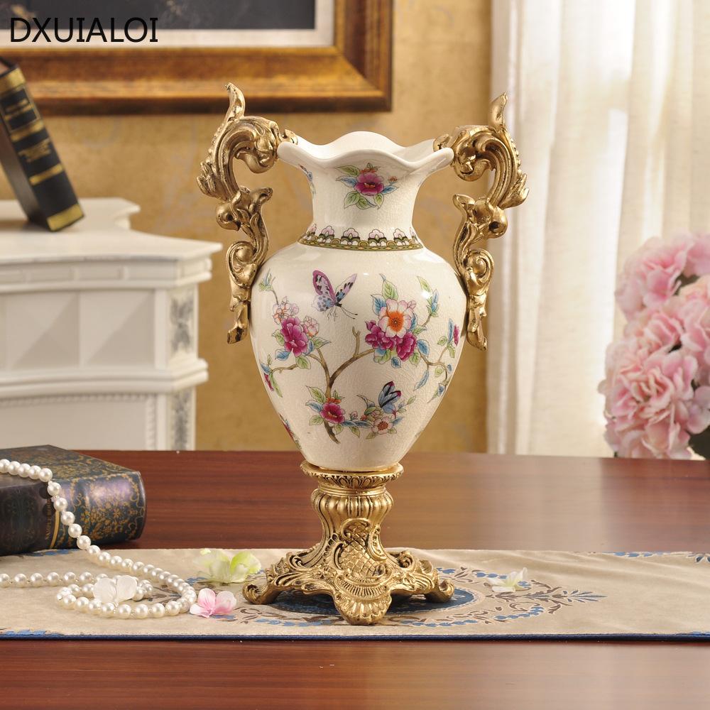 Ваза Керамическая ваза в европейском стиле с двумя ушками Аксессуары для украшения дома Ретро-украшения для рабочего стола Изделия из керамики