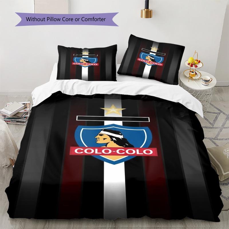 Colo-Colo Crest Black White Maroon Vertical Stripe Print 3 Pieces Duvet Cover Set Chile Soccer Bedding Bedroom Decor Without Pillow Core Comforter