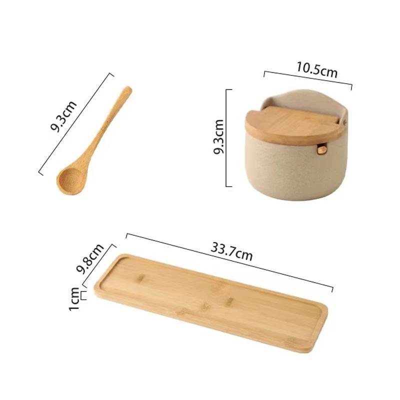 Керамические банки для приправ с деревянной крышкой, органайзер для сахара, соли, перца, специй, набор для хранения продуктов с ложкой для кухонных принадлежностей