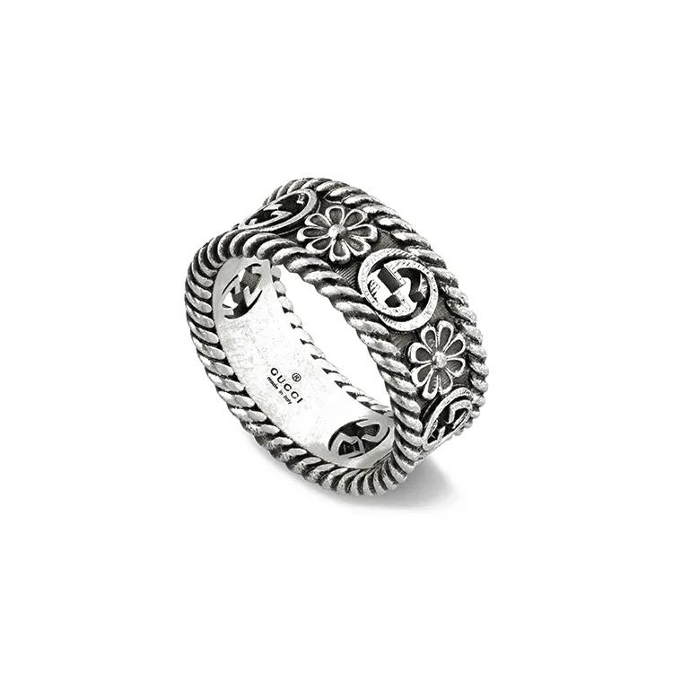 GUCCI Double G 925 Sterling Silver Rings Unisex (Unisex) Rings