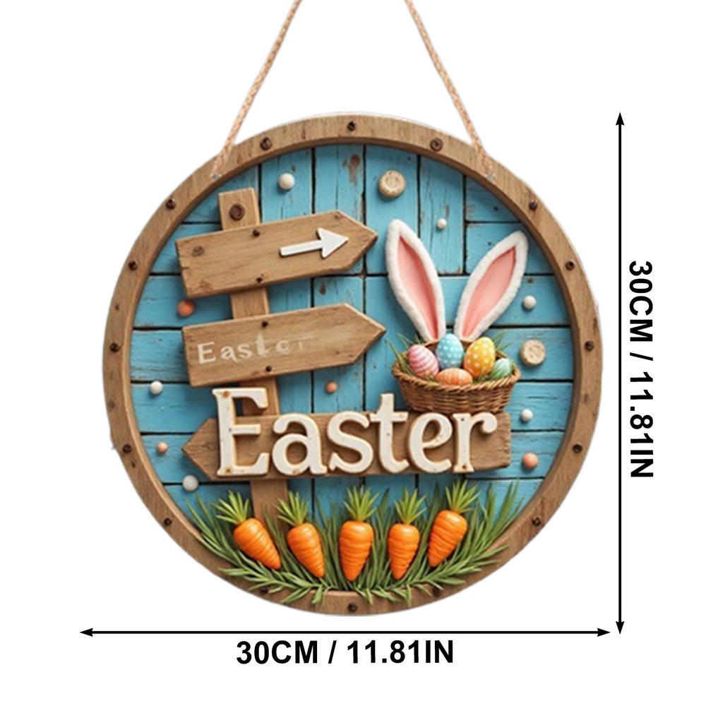 Hanging Bunny Easter Decor Sign Cartoon Easter Colorful Eggs Bunny Welcome Sign Spring Easter Party Indoor Outdoor Home Decor