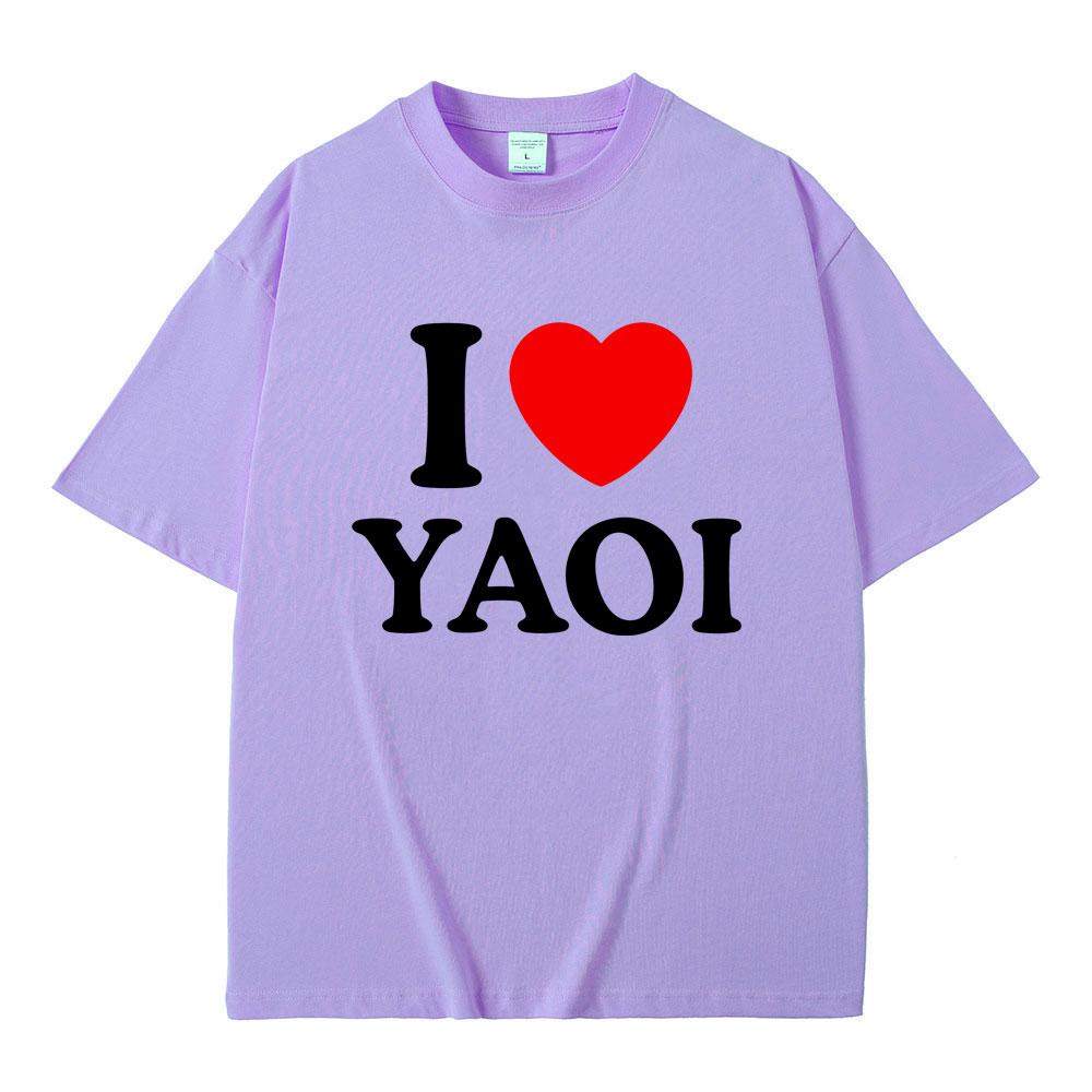Смешная футболка с мемом I Love Yaoi для мужчин и женщин, модная, винтажная, с круглым вырезом, мужская, повседневная, хлопковая, большого размера, с коротким рукавом