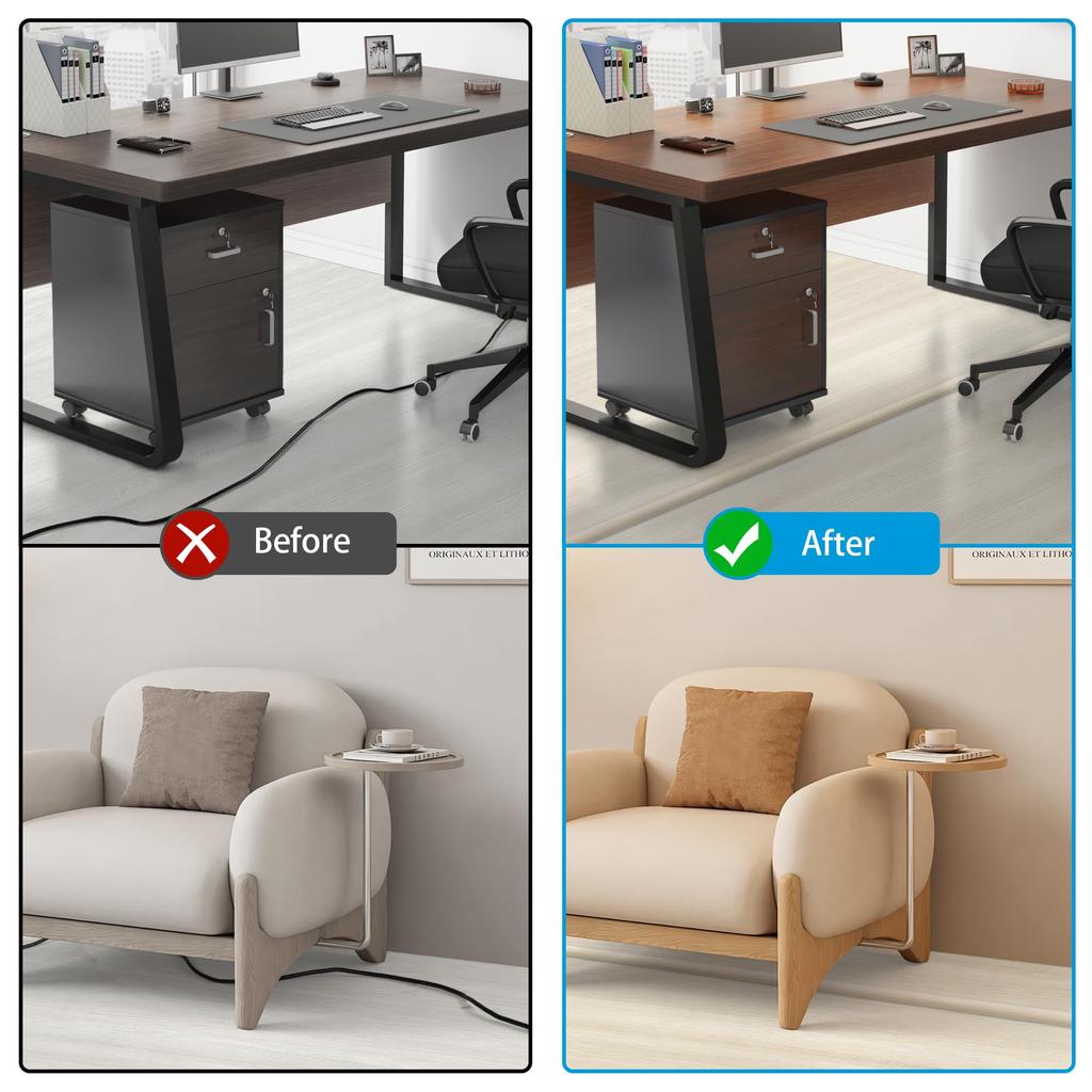 ZhiYo Напольный кабель-канал, Бежевый под дерево, Длина 3 м, Ширина 3 см, Напольная кабельная муфта с лентой, Предотвращает спотыкание о провода, и