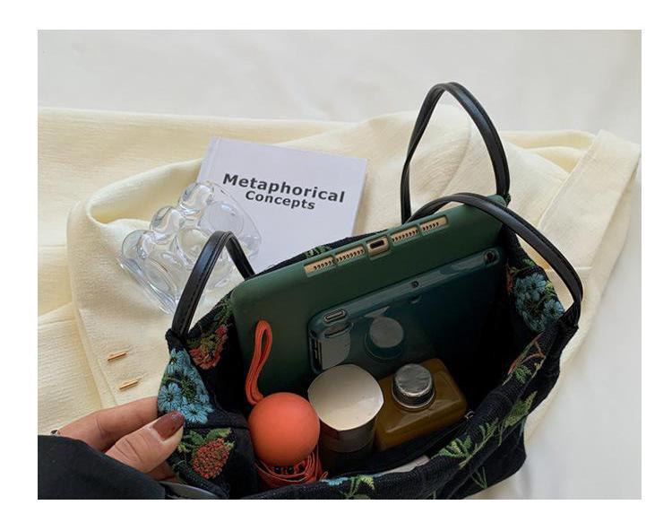 Women's Large Capacity Canvas Embroidery Print Tote Bag - Autumn/Winter Fashion Shoulder & Crossbody Style