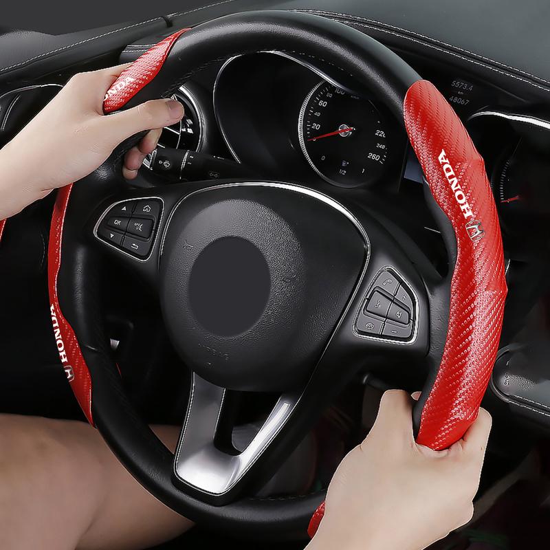 2pcs Carbon Fiber Non-Slip Steering Wheel Cover Car Accessories For Honda Fit Mugen Insight Type S R VTEC DOHC Modulo Vezel Legend RR Si