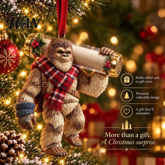 Christmas Money Hanging Decor Big Foot Holder for Cash, 2D Acrylic Sasquatch Cash Gift Personalized Idea Ornament, Clear Xmas Tree Decoration Holiday