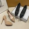 2024 Spring Patent Leather Nude Stiletto Heels - 10cm High, 12cm Pointed Toe, Women's Waterproof Platform