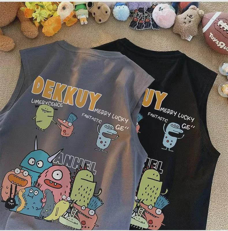 2023 г. Хлопковый жилет без рукавов с рисунком для мальчиков - свободная летняя футболка