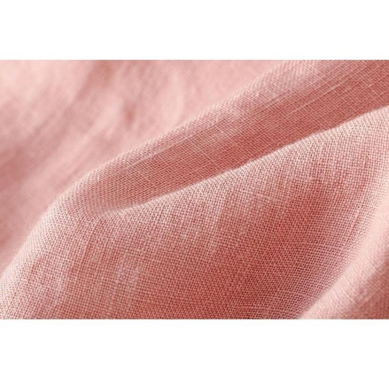 Women Solid Color Ruffle Linen Cotton Shirt Casual Cap Sleeve Breathable Summer Blouse