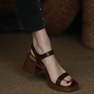 Однословные сандалии с пряжкой женские средний каблук водонепроницаемая платформа с открытым носком мягкая подошва толстый каблук женская обувь