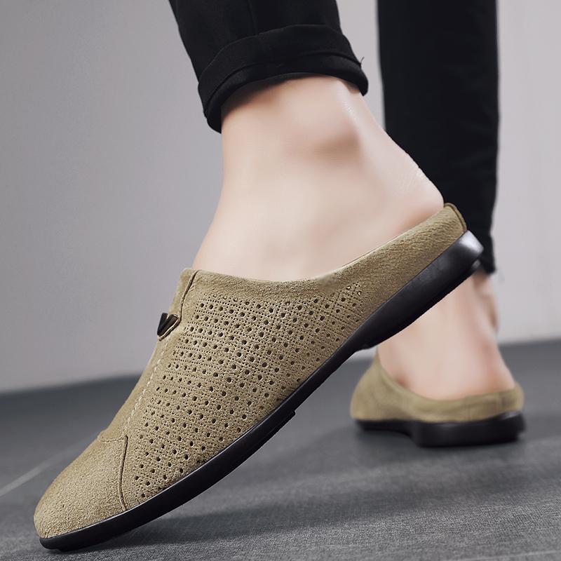 Мужские кожаные тапочки, уличные лоферы