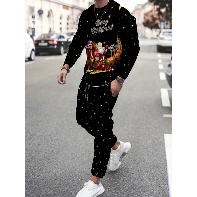 Christmas 2PCS Set Spring Autumn Men Women Fashion 3D Printing Man Fashion Casual Sportswear Sweatshirt Jogging Pants 2Pcs Sets