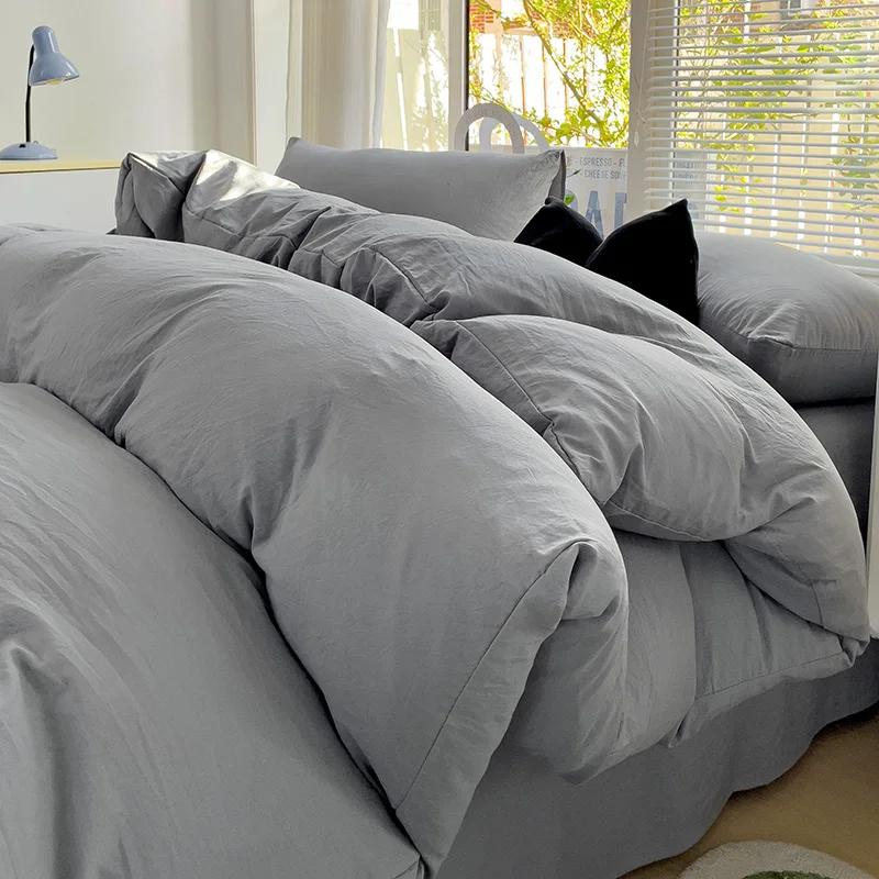 Solid Cotton Bedding Set For Boys with Sheet Duvet Cover Pillowcase Single Couple Bedsheet King Queen Double Twin Size Bed Linen