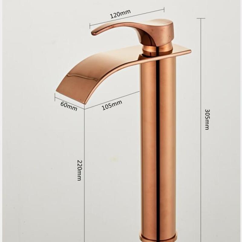 Rose Gold Basin Faucet Waterfall Faucet Brass Bathroom Faucet Bathroom Basin Faucet Mixer Tap Hot and Cold Brass Sink Faucet