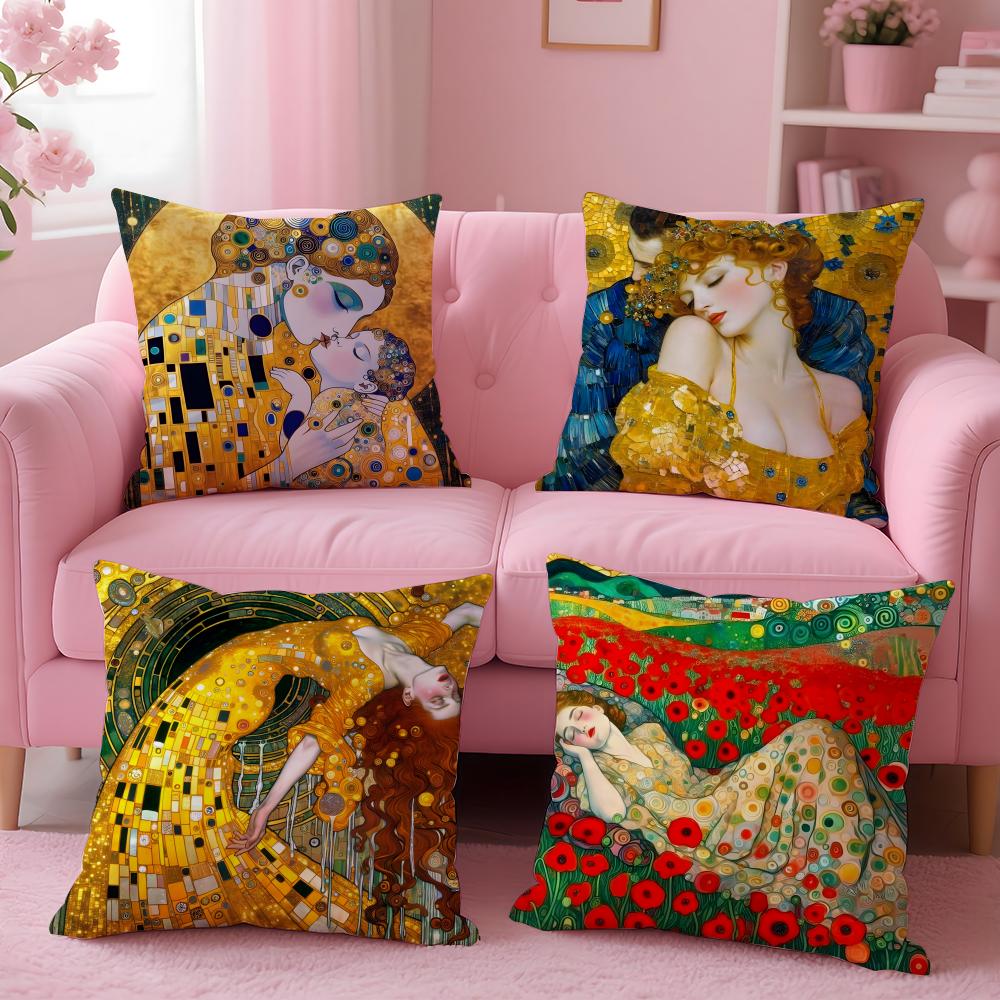 Art Gorgeous GGustav KKlimt Oil Painting Cushion Cover Pillow Case Soft Skin Friendly Fabric Comfort Concealed Zipper