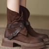 2025 осень новые темно-коричневые ретро старый цвет модные ботинки женские толстый каблук низкий каблук круглый носок британские ботинки средней высоты