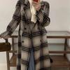 Осень и зима Новое двухстороннее кашемировое пальто для женщин Длинноворсовое корейское клетчатое удлиненное шерстяное пальто свободного покроя с открытыми плечами