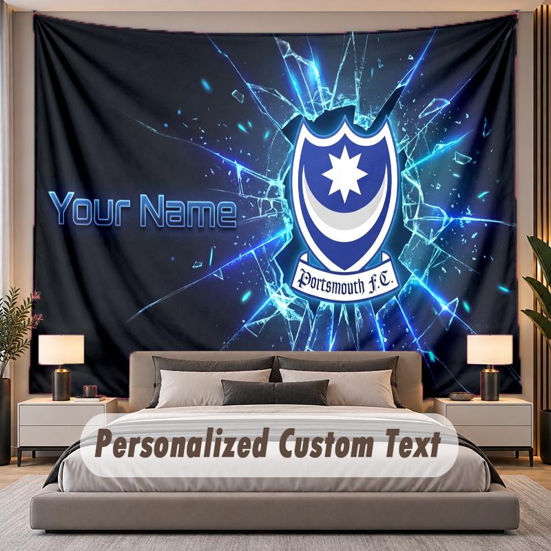 Custom Name Text Tapestry Portsmouth FC Personalized Polyester Wall Tapestry For Bedroom And Room