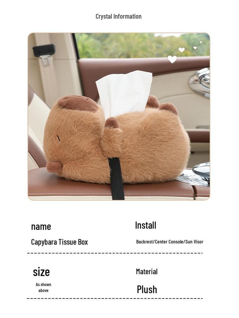 Плюшевый чехол для коробки с салфетками в виде капибары: Милый подвесной держатель для животных для спальни или рабочего стола