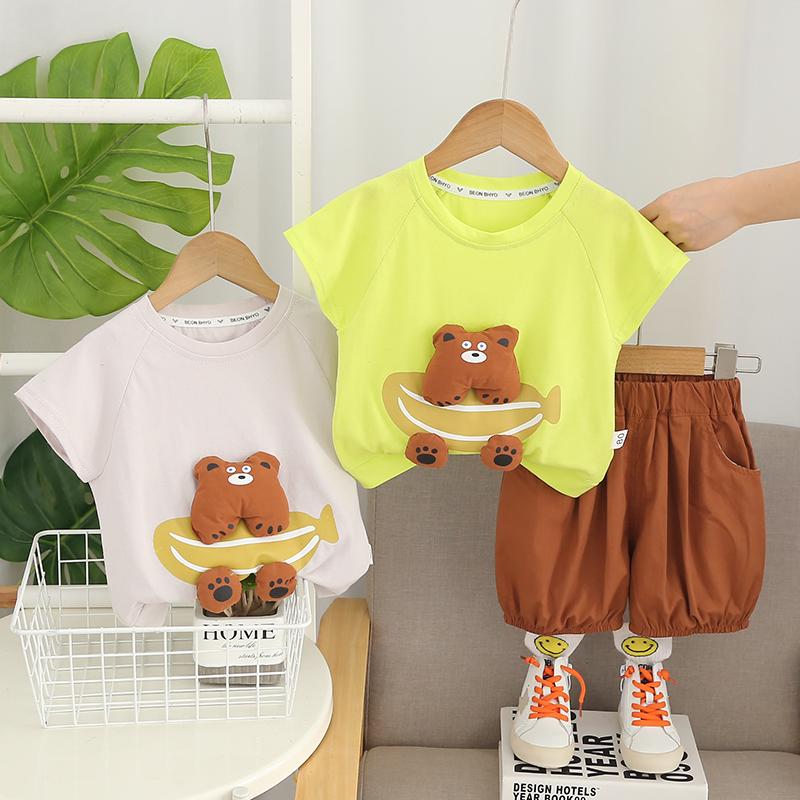0-5-летний комплект с короткими рукавами для мальчика Детская футболка с круглым вырезом и рисунком Повседневные шорты Милая детская одежда