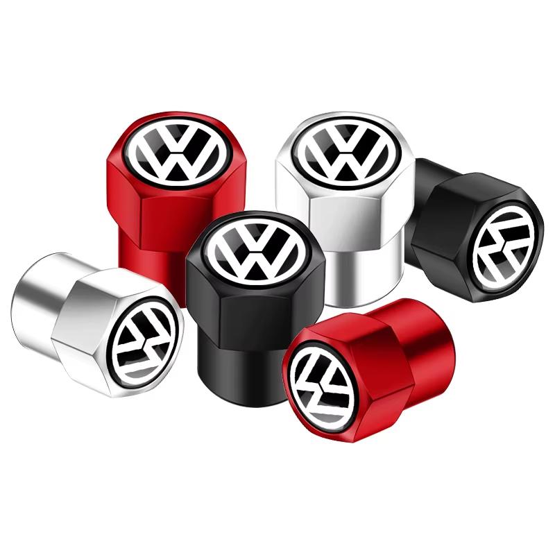 VW Hub Caps Tire Valve Stem Cap+Keychain Set Dustproof And Practical For Volkswagen GOLF Polo Tiguan VW GTI PASSAT
