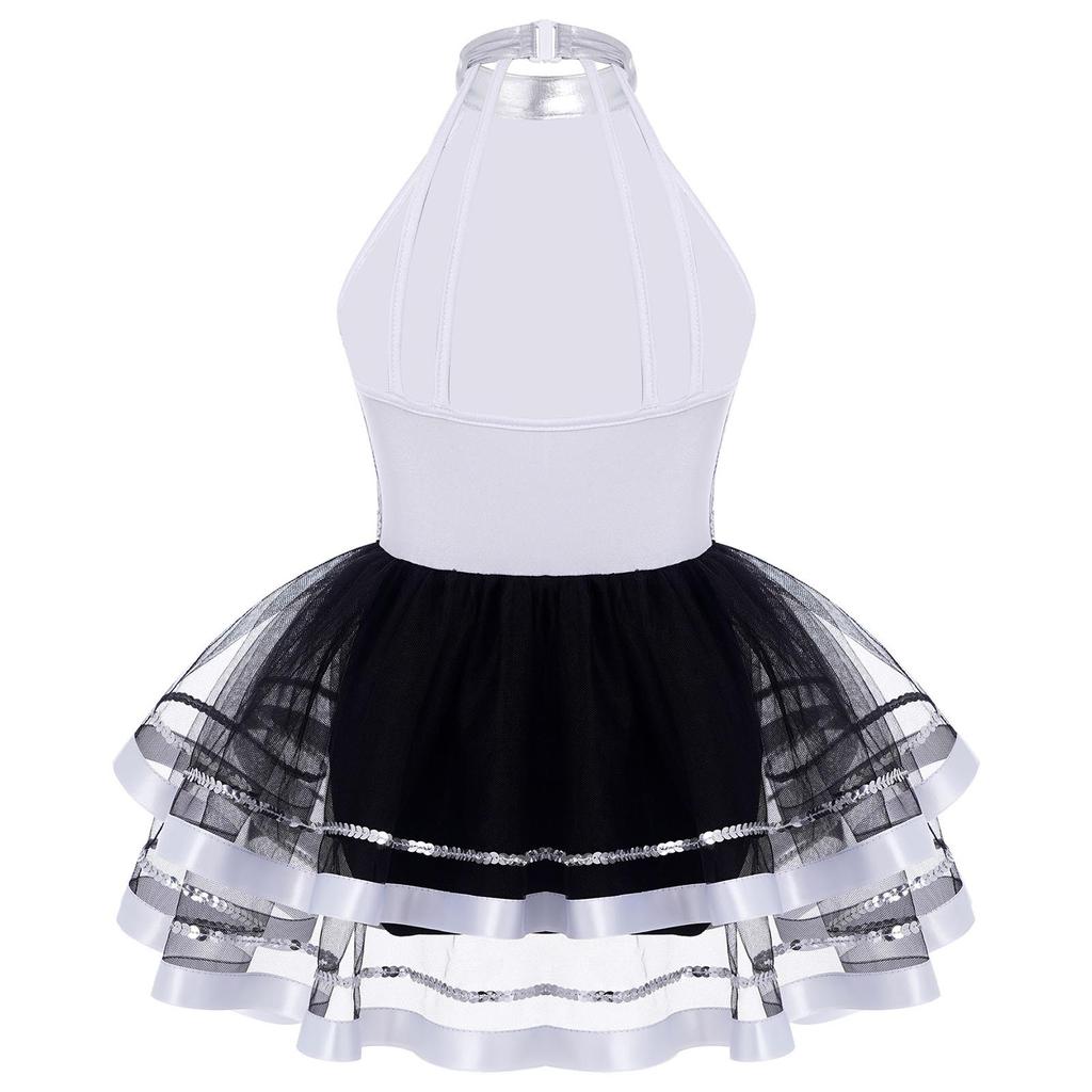 Гимнастическое платье для девочек, блестящие платья для балета и танцев, юбка с открытой спиной, костюм балерины