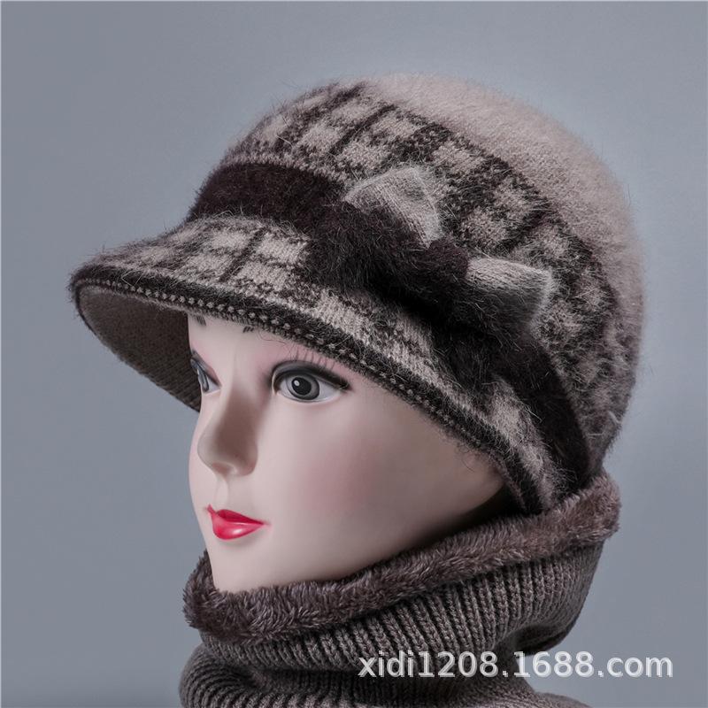 Old man hat female mother autumn and winter thermal basin hat in the elderly grandmother knitted wool hat velvet wife hat