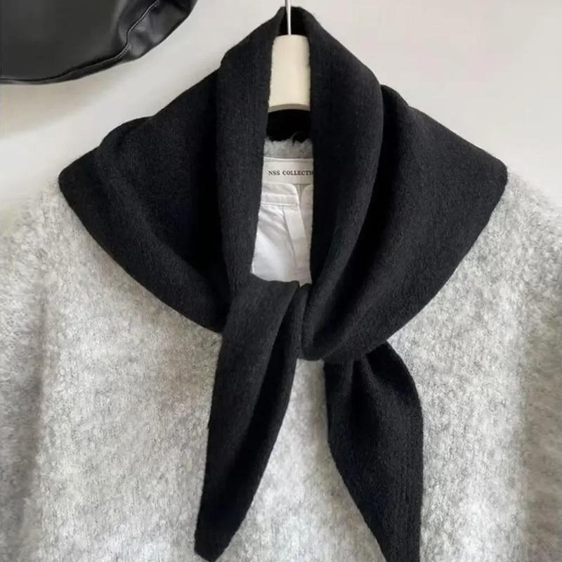 Women's Winter Wool Scarf Warm Triangle Knit Solid Color Shawl Wrap Pashmina Bandana Headscarf for Ladies