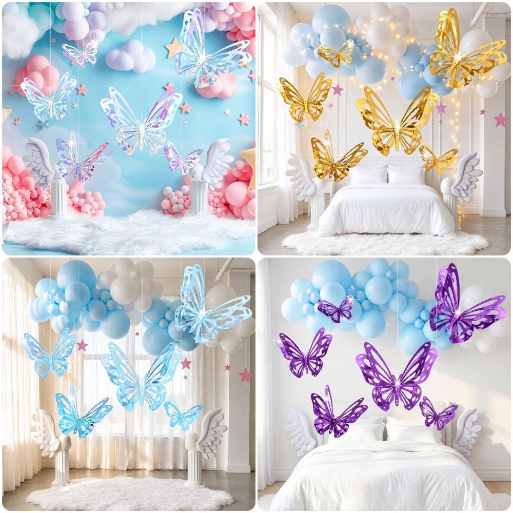 6PCS Double Layers Butterfly Hanging Decoration Multicolor Decorative Butterfly Party Supplies